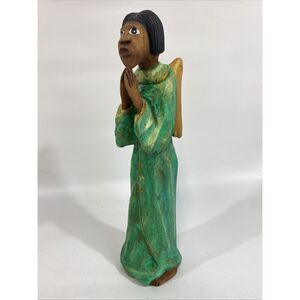 Mexican Folk Art Hand Carved Wood Angel Sculpture Milagros 14.5”